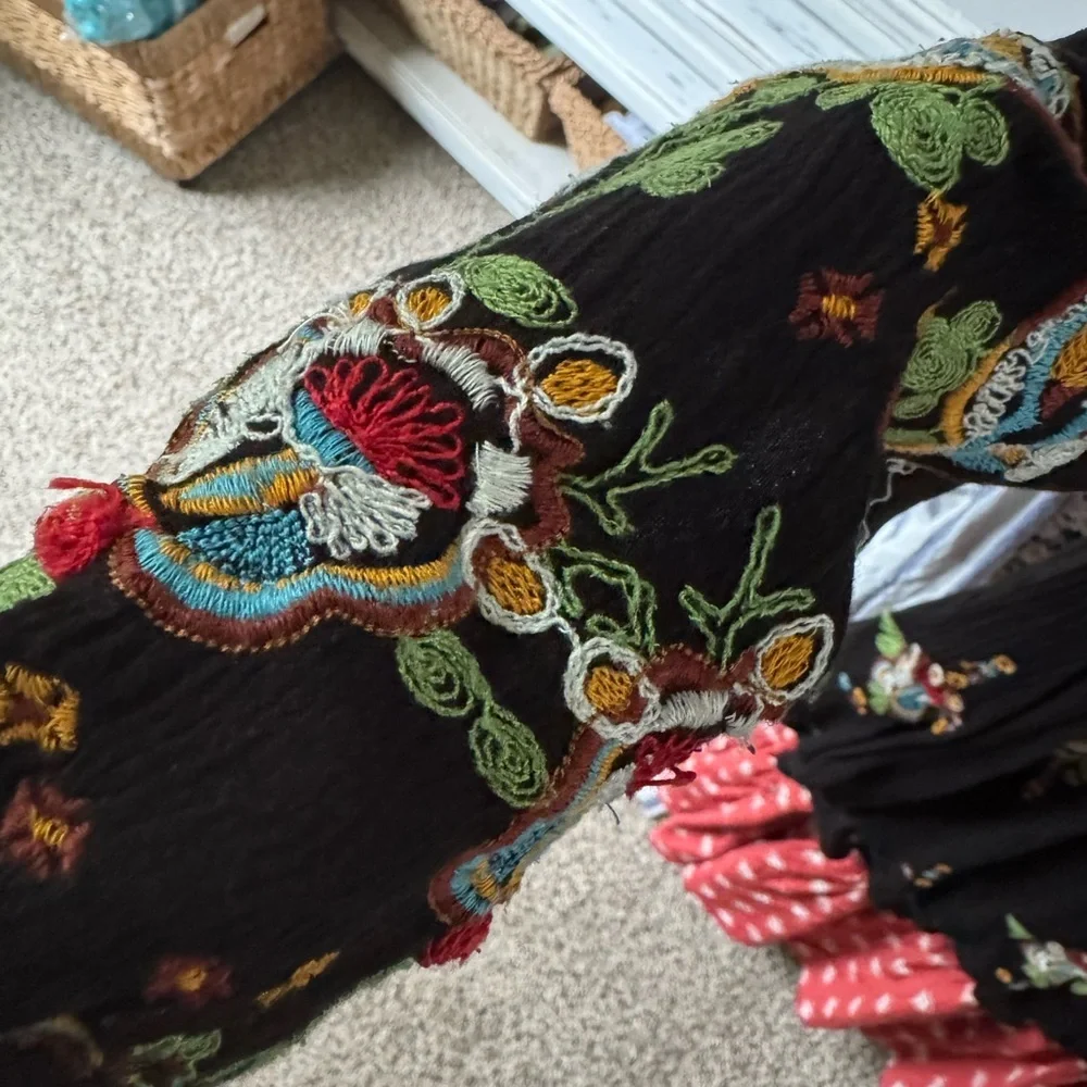 Free People embroidered bell sleeve Oxford tunic dress size xs fits oversized - Picture 7 of 8